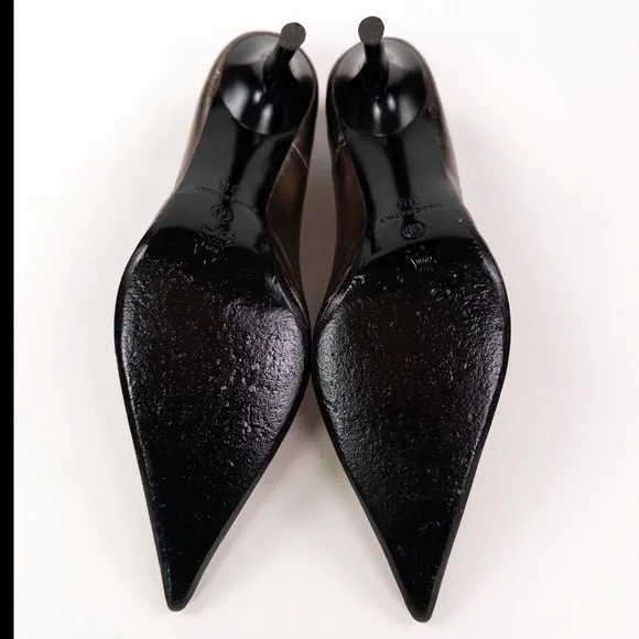 Barneys New York Audrey Dark Bronze Metallic Pointed Toe Pumps Made in Italy - Picture 7 of 8
